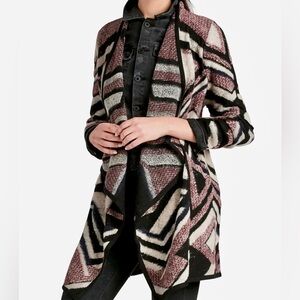 Lucky Brand Intarsia Aztec Geometric Print Waterfall Cardigan M NWOT